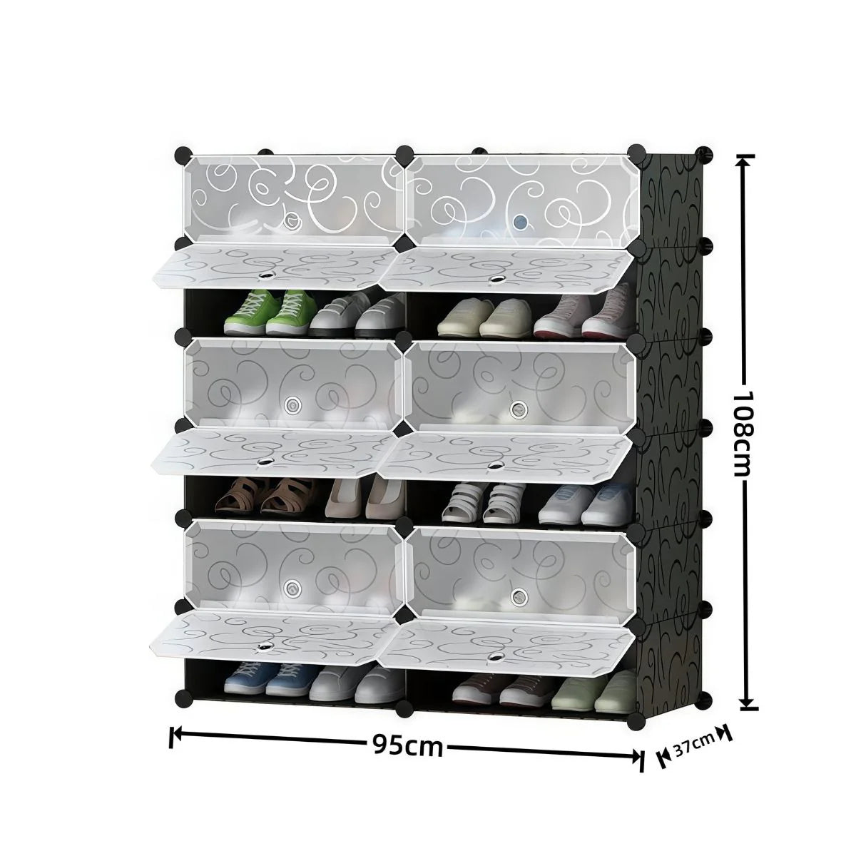 Pantofar Modular, 12 usi, Naimeed D7912, 37x95x108cm, Negru