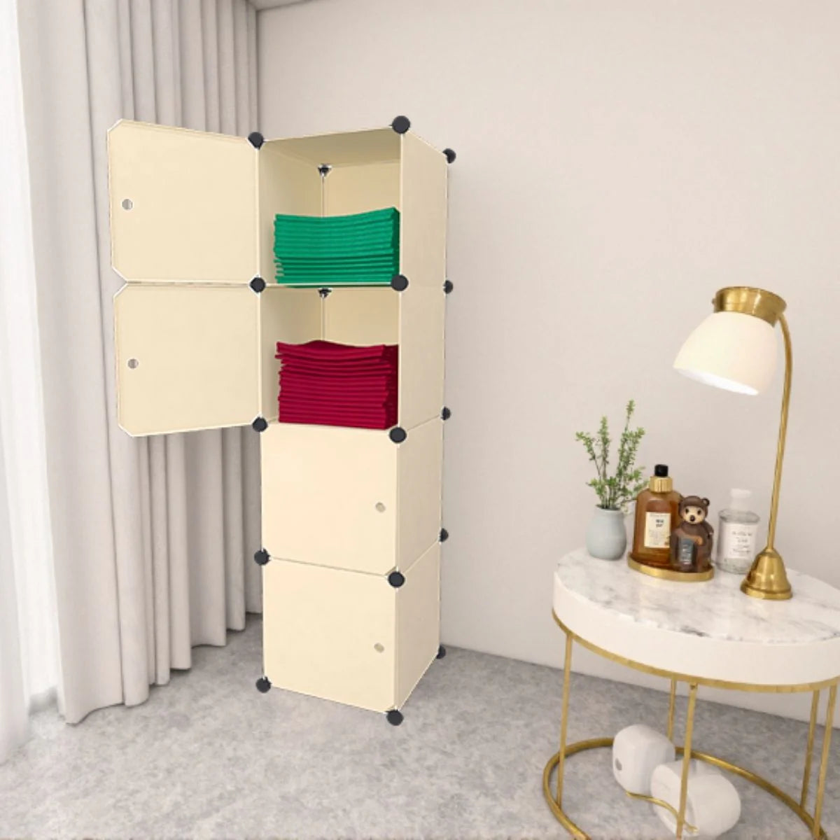 Dulap/Pantofar Modular, 4 usi, Naimeed D7920, 37x37x148cm, Crem