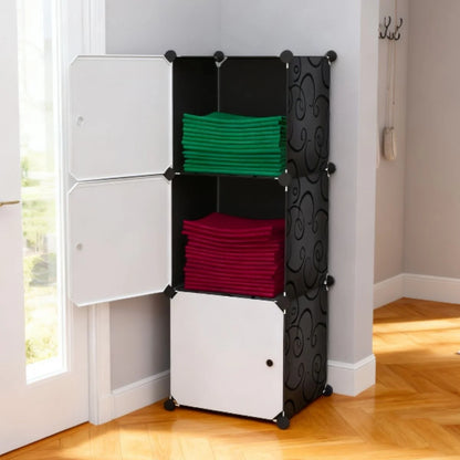 Dulap/Pantofar Modular, 3 usi, Naimeed D7922, 37x37x110cm, Alb/Negru