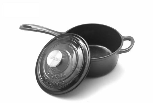 Cratita din fonta emailata cu coada si capac, 19x9cm, capacitate 1.8l Marble Gray / DCN58628