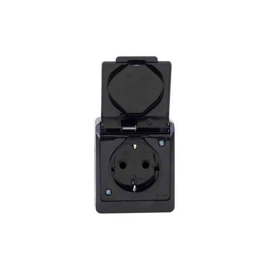 Priza simpla neagra cu capac HERMES, 16A/250, IP44 / ELPL-0324-09