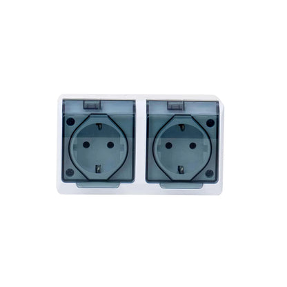 Priza dubla cu capac transparent HERMES, 16A/250, IP44 / ELPL-0325-01