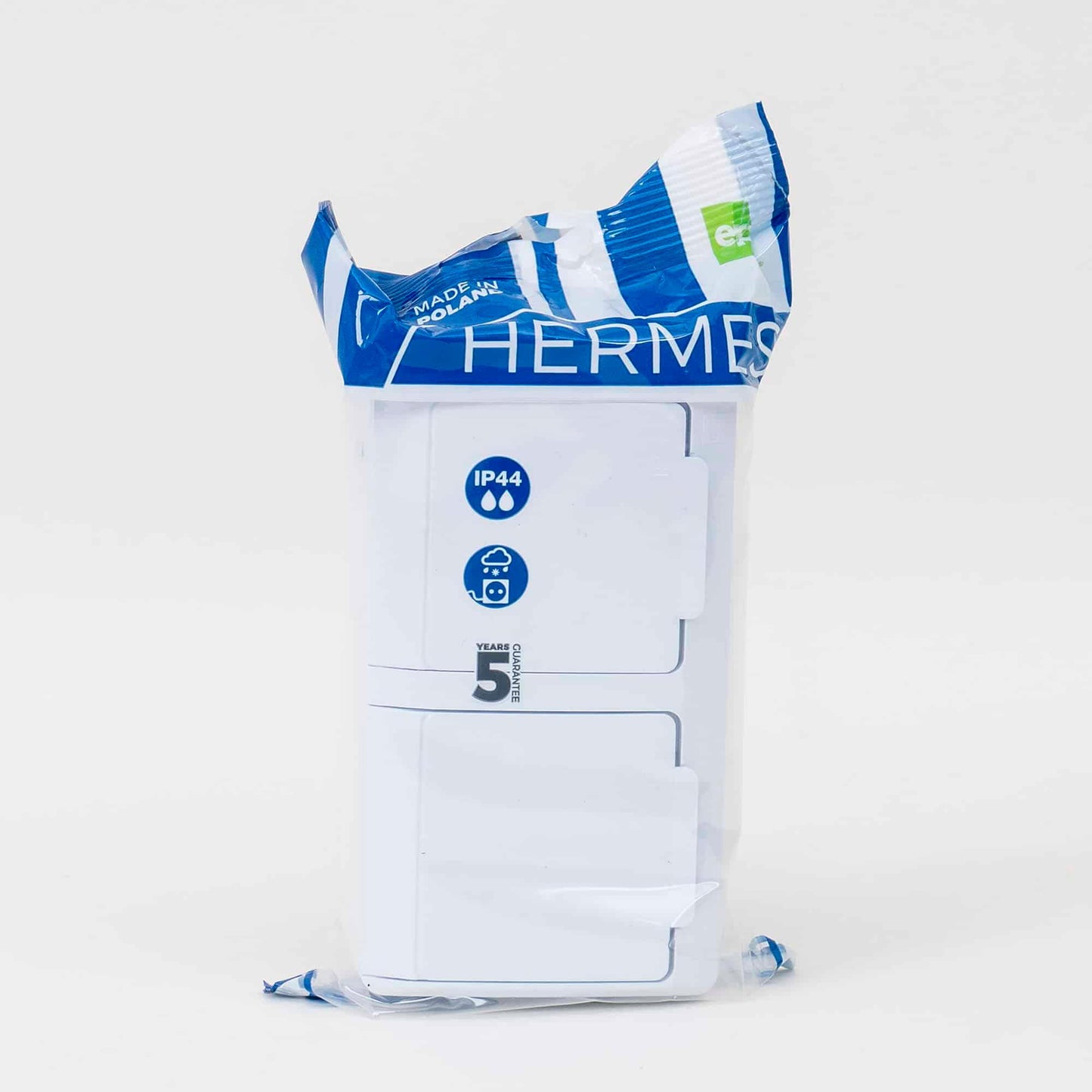 Priza dubla alba cu capac HERMES, 16A/250, IP44 / ELPL-0325-02