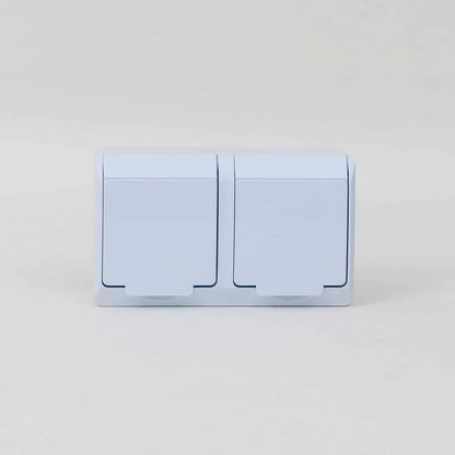 Priza dubla alba cu capac HERMES, 16A/250, IP44 / ELPL-0325-02