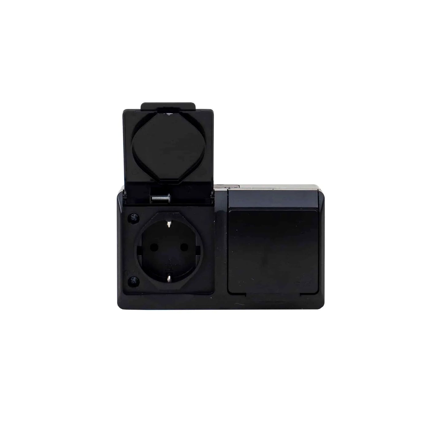 Priza dubla neagra cu capac HERMES, 16A/250, IP44 / ELPL-0325-09