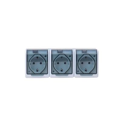 Priza tripla cu capac transparent HERMES, 16A/250, IP44 / ELPL-0326-01