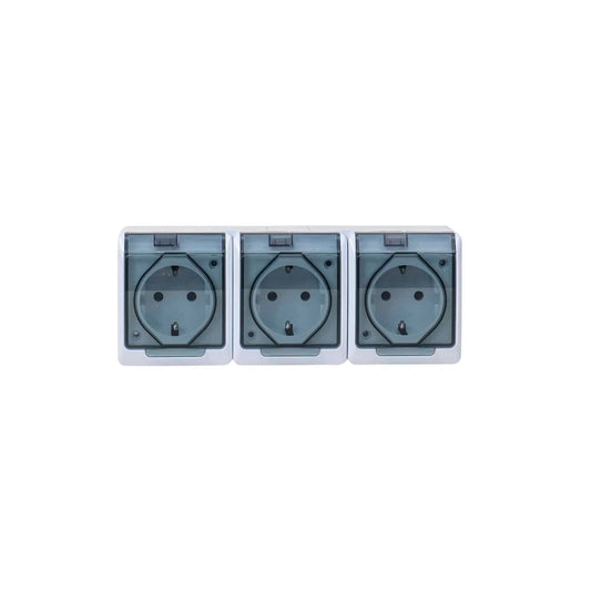 Priza tripla cu capac transparent HERMES, 16A/250, IP44 / ELPL-0326-01