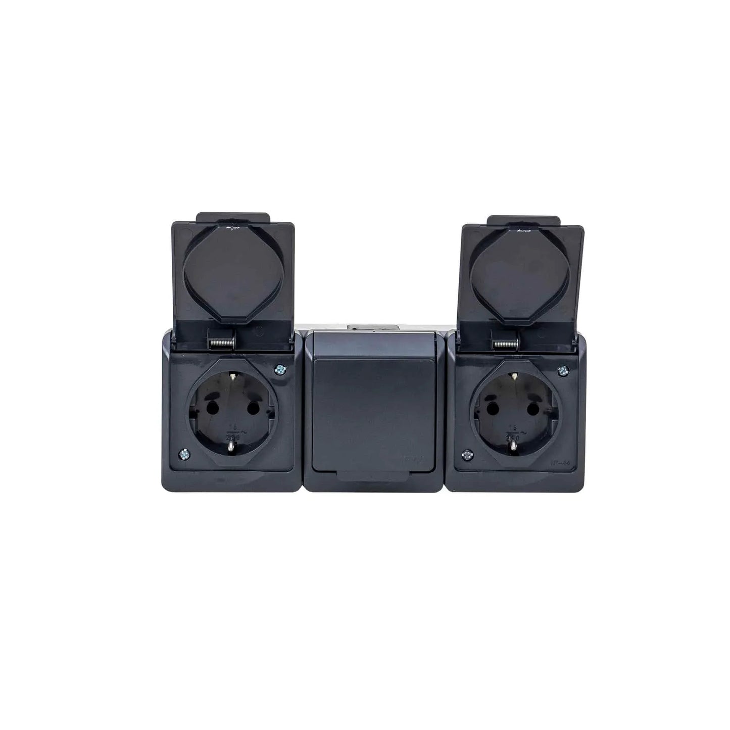 Priza tripla cu capac negru HERMES, 16A/250, IP44 / ELPL-0326-07