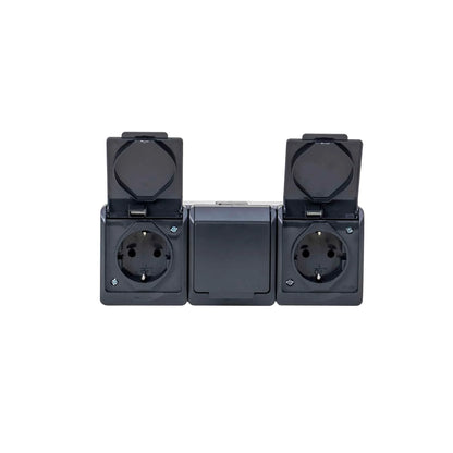 Priza tripla cu capac negru HERMES, 16A/250, IP44 / ELPL-0326-07