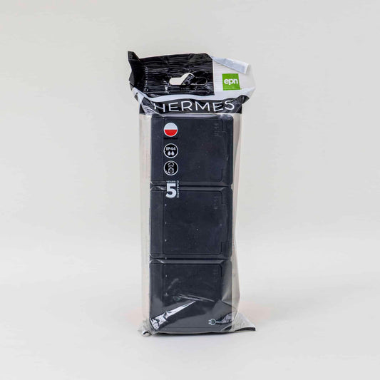 Priza tripla neagra cu capac HERMES, 16A/250, IP44 / ELPL-0326-09