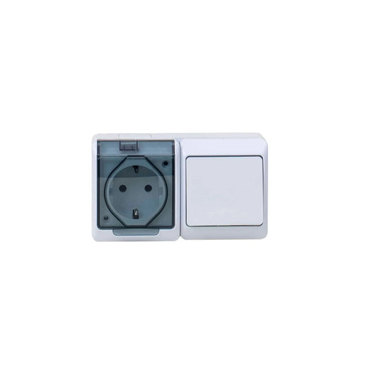 Priza simpla cu capac transparent, plus intrerupator HERMES 16A/250, IP44 / ELPL-0327-01