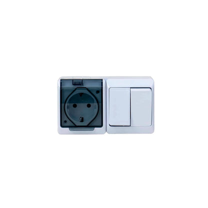 Priza simpla cu capac transparent, plus intrerupator dublu HERMES 16A/250, IP44 / ELPL-0327-03