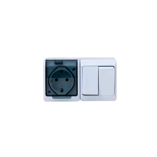 Priza simpla cu capac transparent, plus intrerupator dublu HERMES 16A/250, IP44 / ELPL-0327-03