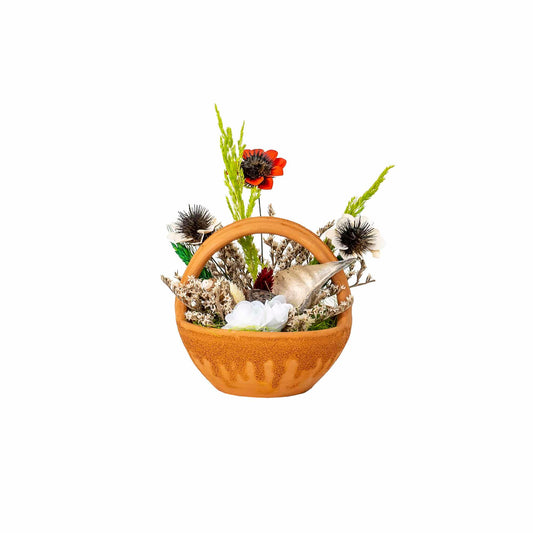 Aranjament, cos mic din ceramica cu flori / EXT 10164