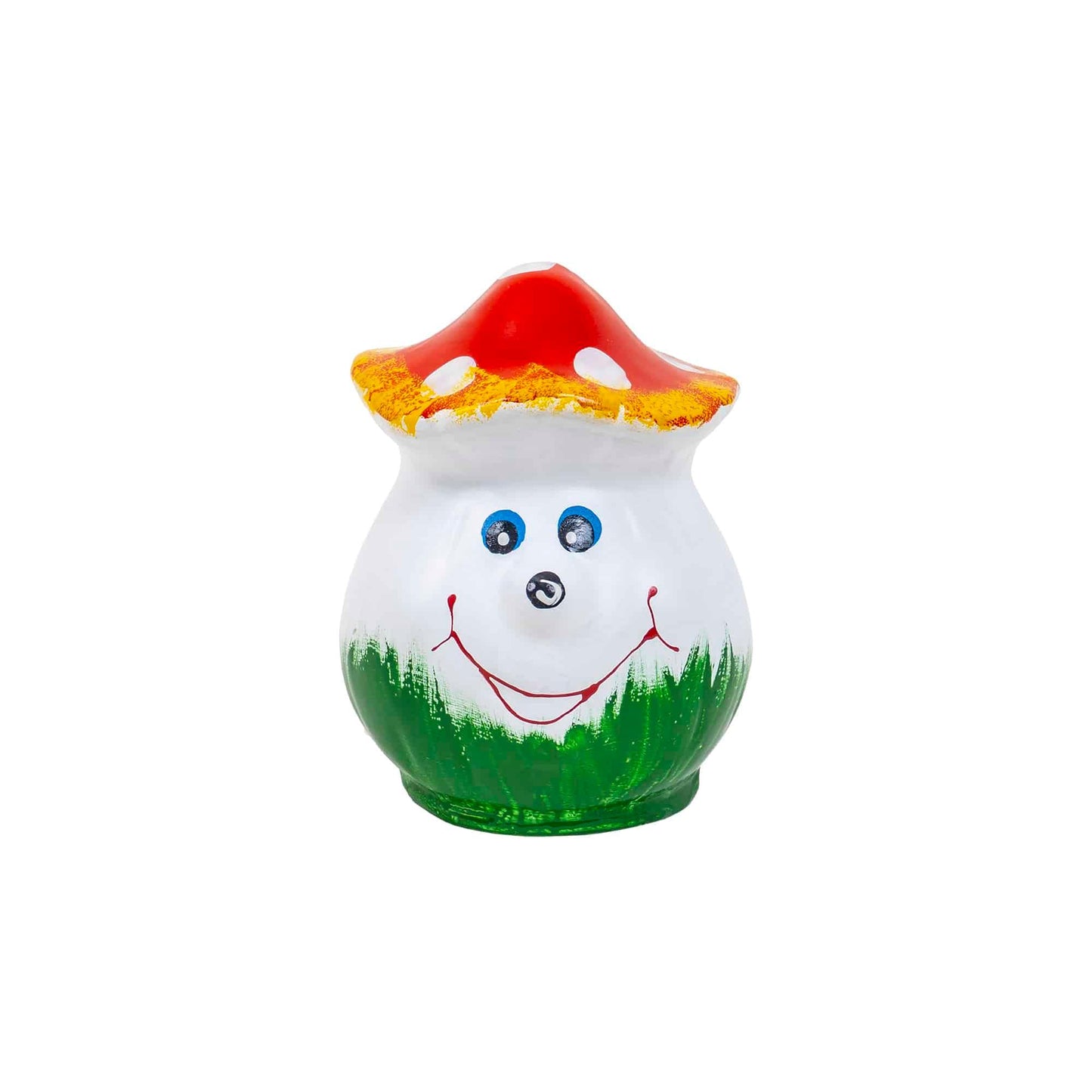 Ciuperca decorativa pentru gradina, din ceramica, mica smiley, inaltime 14cm, latime 12cm / EXT 10210