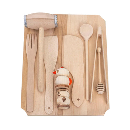 Set tocator dreptunghiular din lemn de fag, 10 piese, 40x30x2cm / EXT 6086