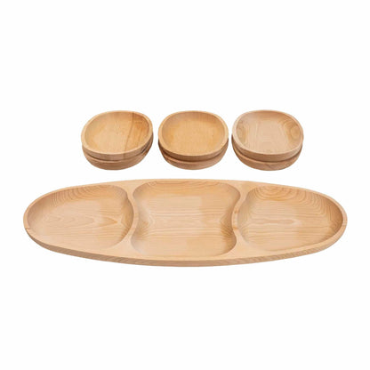 Set 7 platouri ovale din lemn de fag, compartimentat, 60x28x2.5cm / EXT 6172