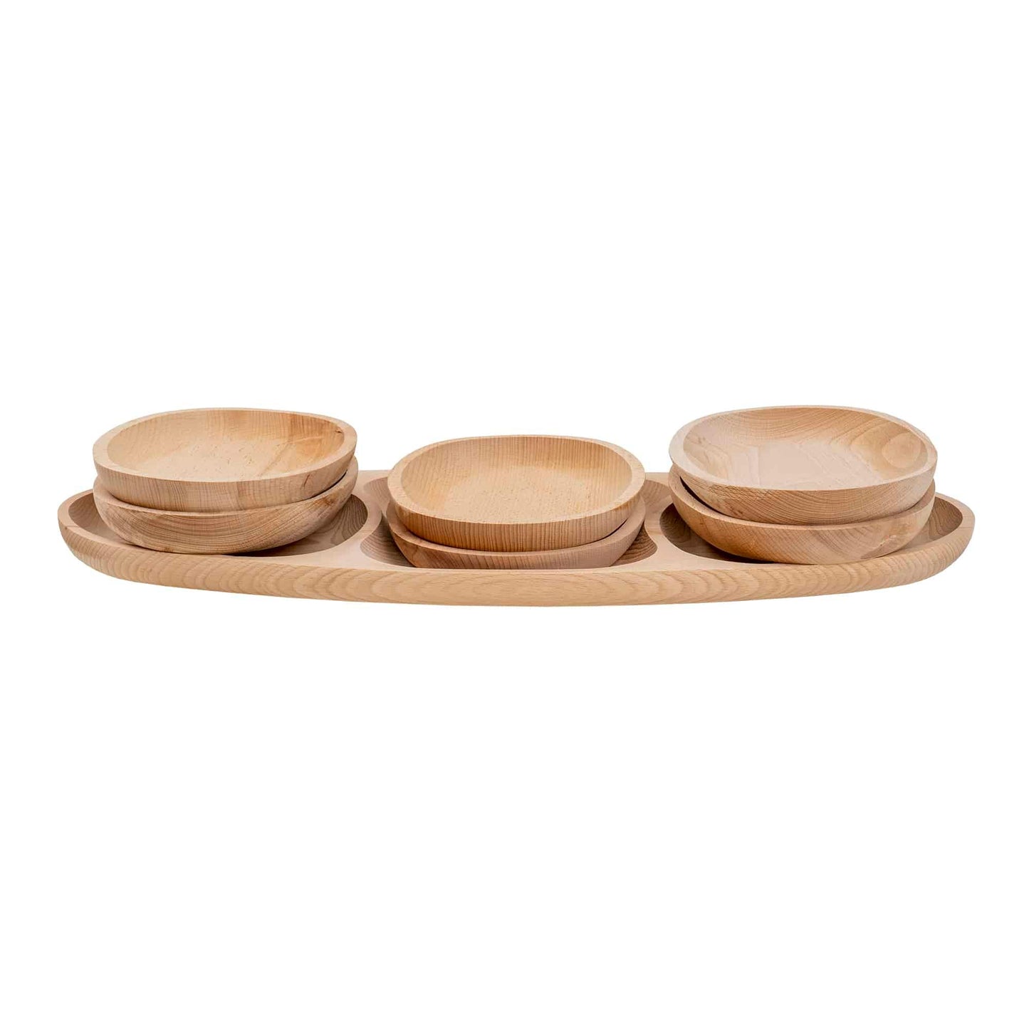 Set 7 platouri ovale din lemn de fag, compartimentat, 60x28x2.5cm / EXT 6172