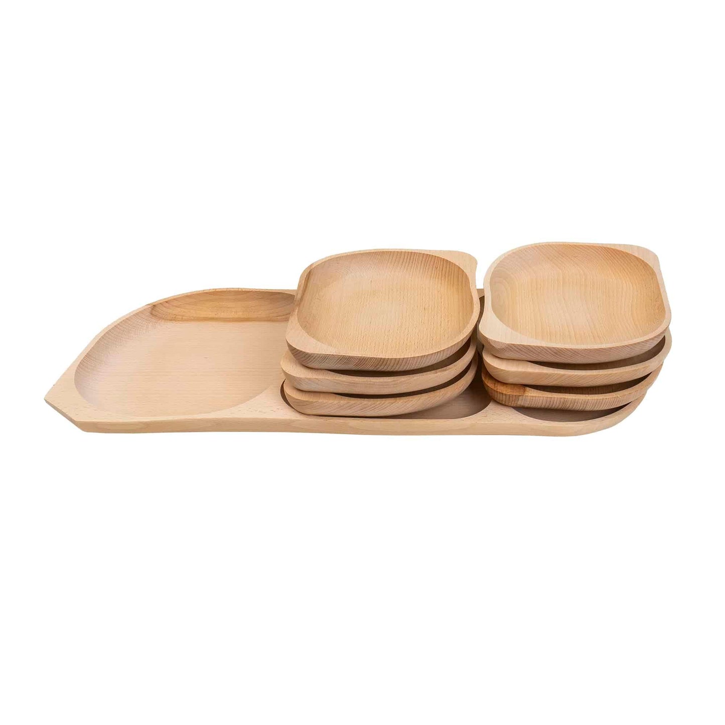 Set 7 platouri ovale din lemn de fag, compartimentat, 64x27x2.5cm / EXT 6173