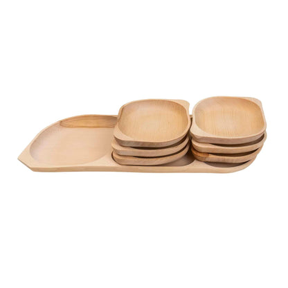 Set 7 platouri ovale din lemn de fag, compartimentat, 64x27x2.5cm / EXT 6173