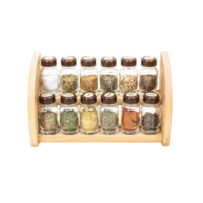 Set 12 sticle condimente cu suport din lemn, 30x18x12cm, Z-TOOLS / EXT9958