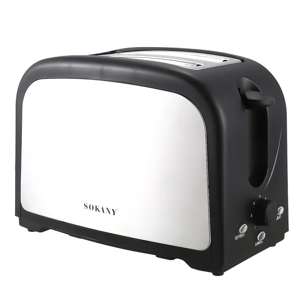 Prajitor de paine Sokany HJT-008S, 800 W, 2 felii, Grad de rumenire ajustabil, Functie dezghetare, Negru/Inox