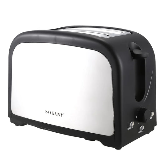 Prajitor de paine Sokany HJT-008S, 800 W, 2 felii, Grad de rumenire ajustabil, Functie dezghetare, Negru/Inox