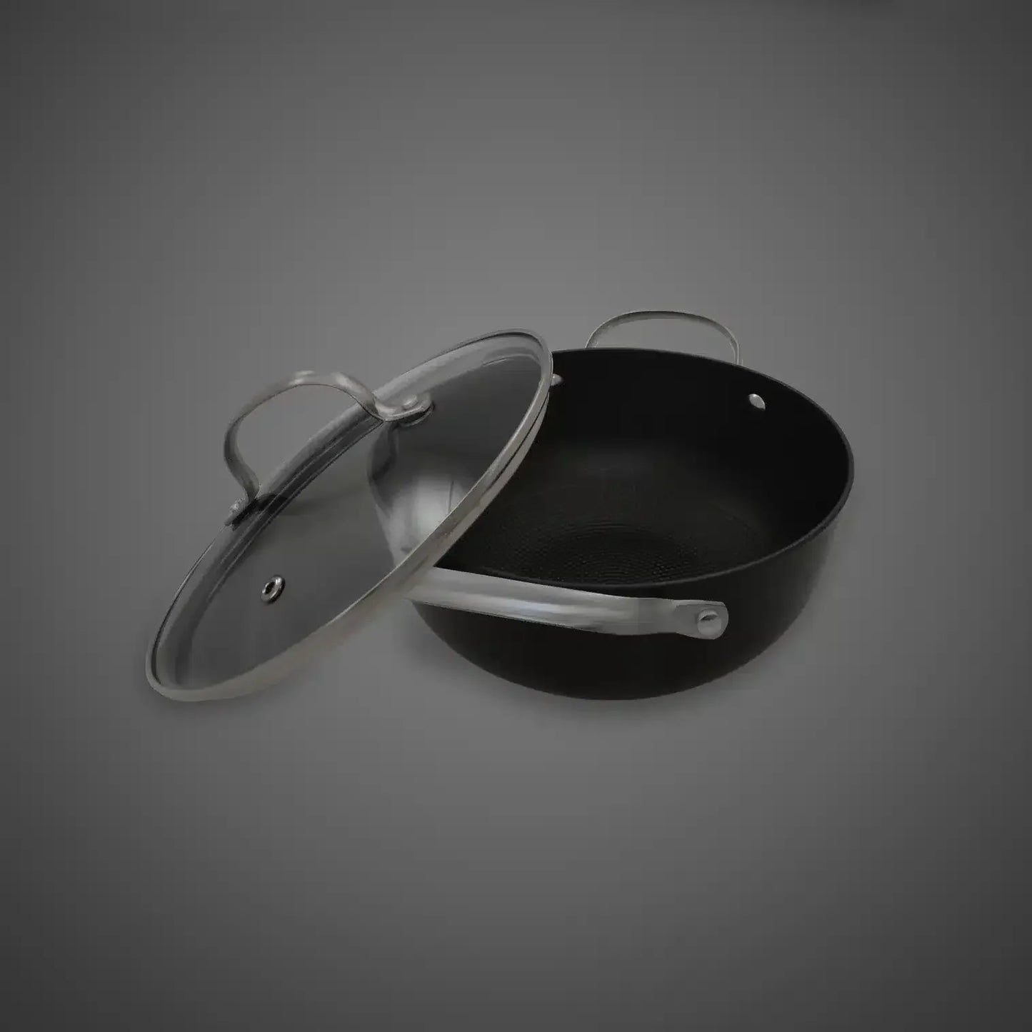 Cratita din fonta tip fagure cu capac de sticla OTI, diametru 20cm, capacitate 2l 181653 / OTI 0014