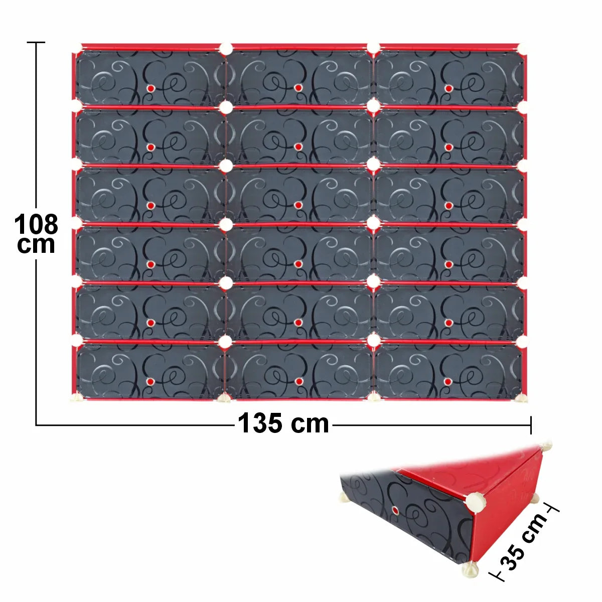PANTOFAR 18 COMPARTIMENTE, Naimeed P18R, 135x35x108cm, Rosu/Negru