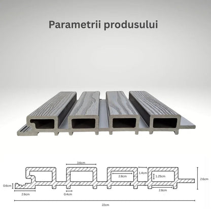 Lambriu decorativ WPC, reliefat, pentru exterior, montaj rapid, rezistenta ridicata, Naimeed D7494, 280x22x2.6cm, Stejar gri