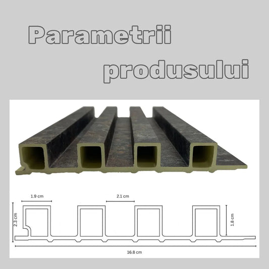 Panou decorativ riflaj WPC, montaj rapid, rezistenta ridicata, Naimeed D7527, 260x16.8x2.3cm, gri