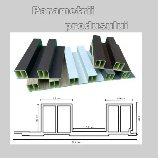 Panou decorativ riflaj WPC, montaj rapid, rezistenta ridicata, Naimeed D7515, 260x21.4x6cm, nuc inchis