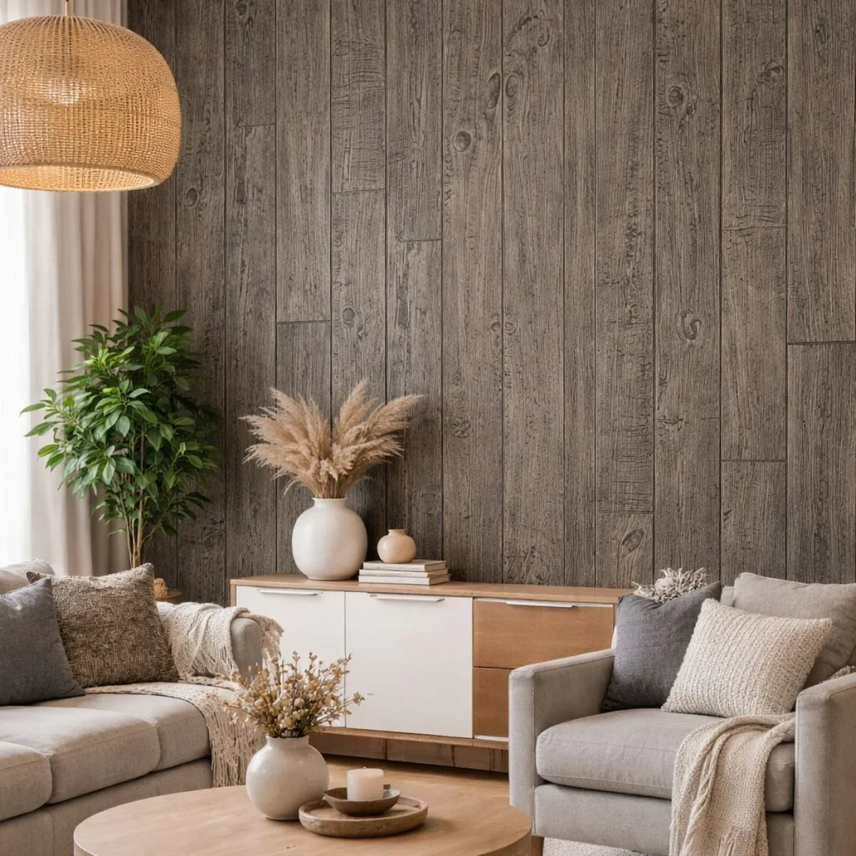 Panou decorativ 3D, imitatie lemn, ultraușor, Naimeed D7606, pentru interior și exterior, 120x60x1cm, Maro