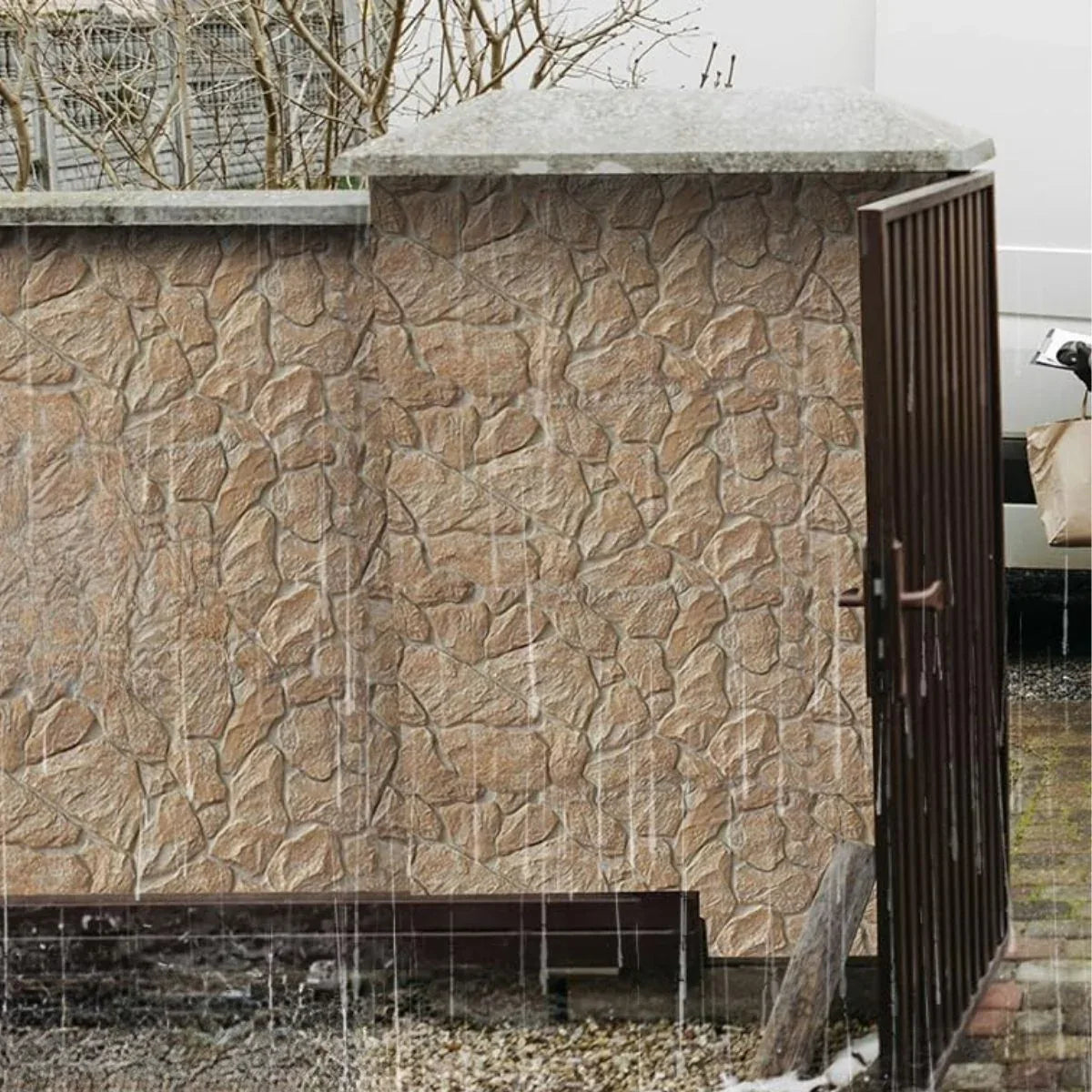 Panou decorativ 3D, efect piatră naturală, ultraușor, Naimeed D7593, pentru interior și exterior, 120x60x3cm, Maro ciocolatiu