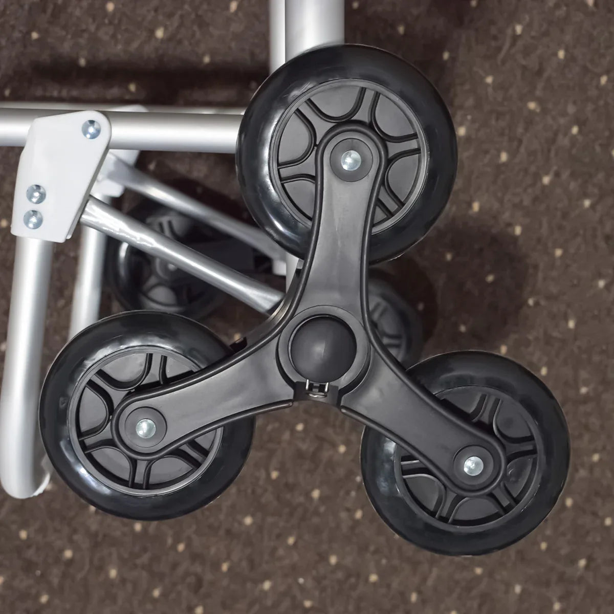 Carucior de piata pliabil, cadru din aluminiu, roti din silicon, Naimeed D4948, 6 roti, 49 L, Negru/Albastru