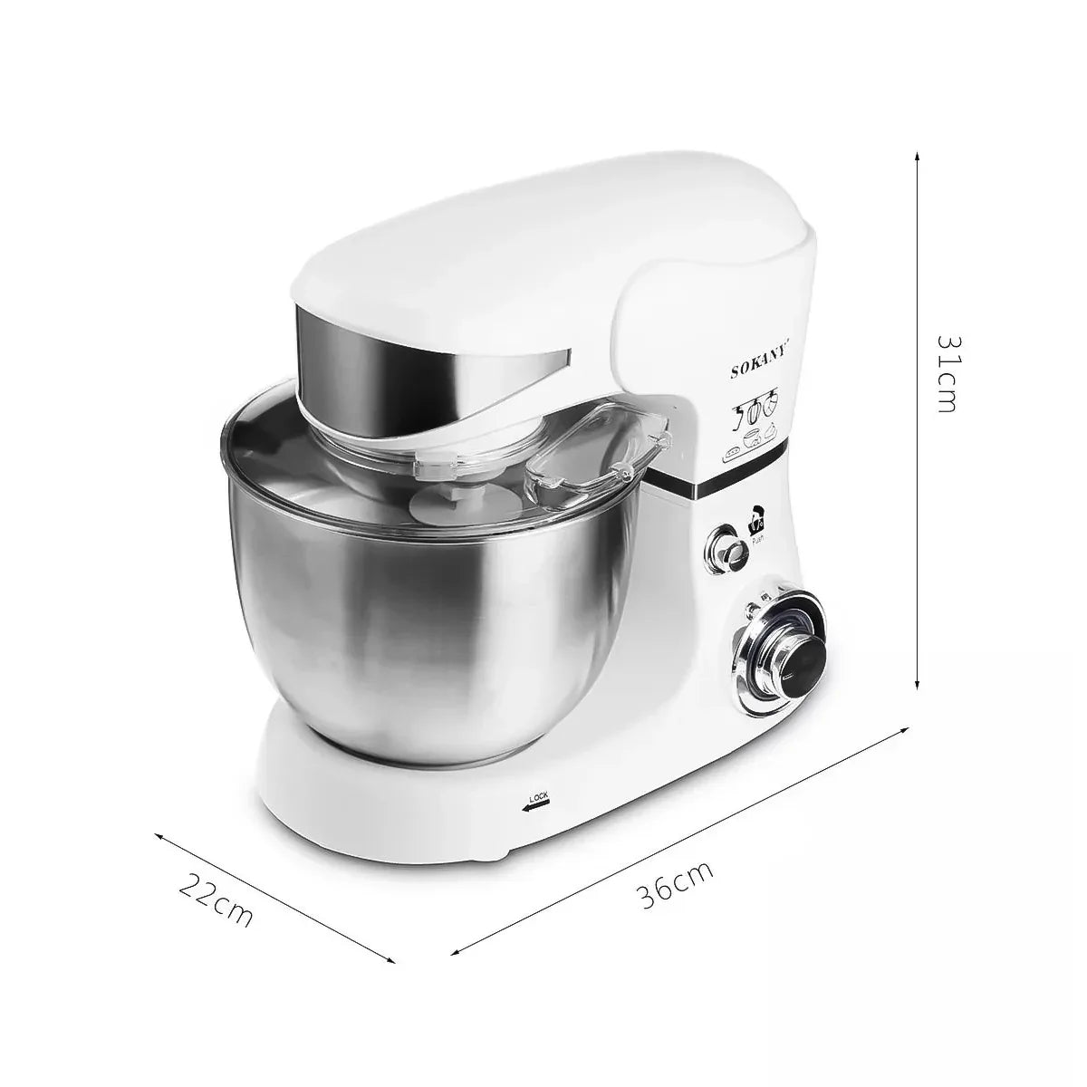 Robot de bucatarie Sokany SC-206, 1000W, bol inox 5L, 6 trepte de viteza, Alb