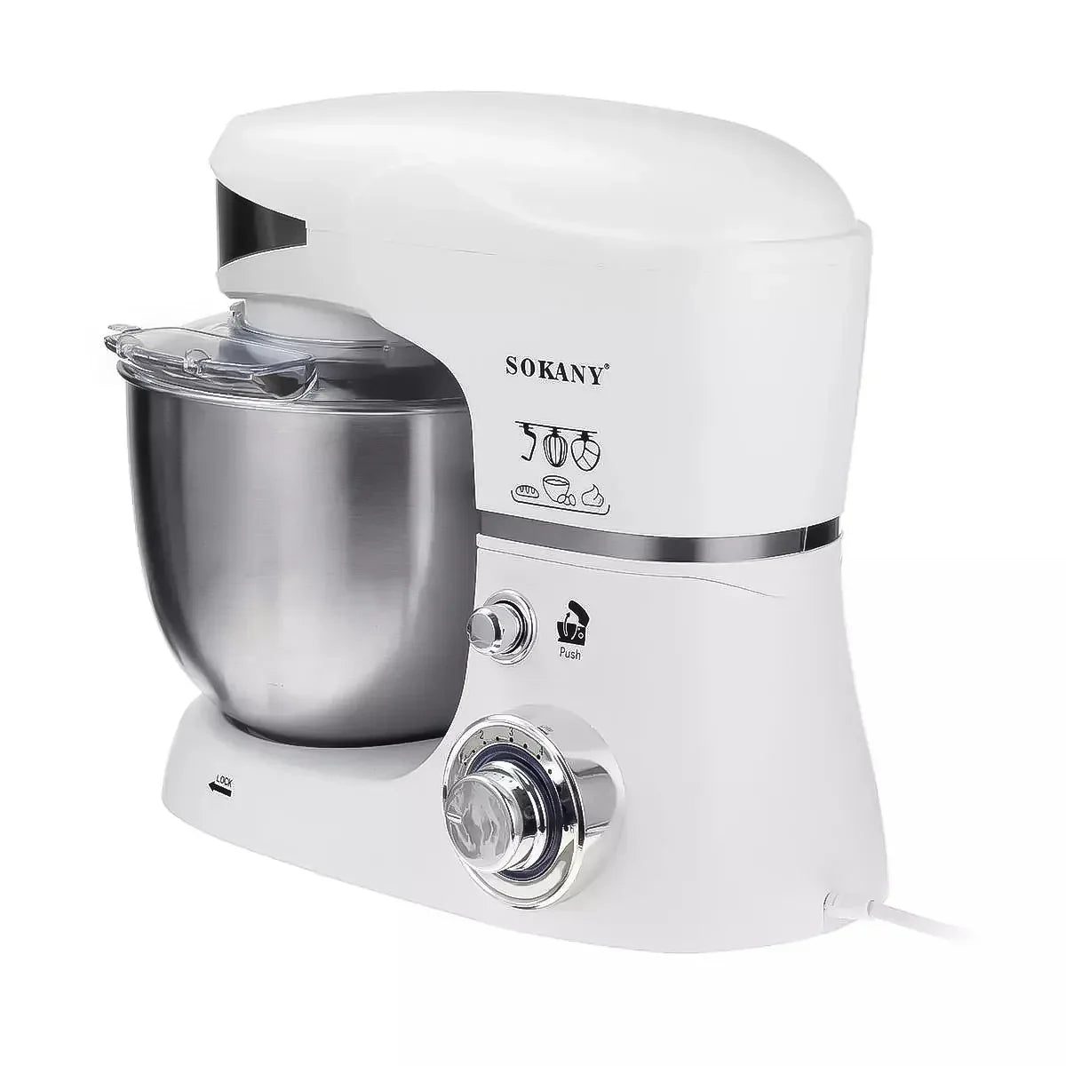 Robot de bucatarie Sokany SC-206, 1000W, bol inox 5L, 6 trepte de viteza, Alb