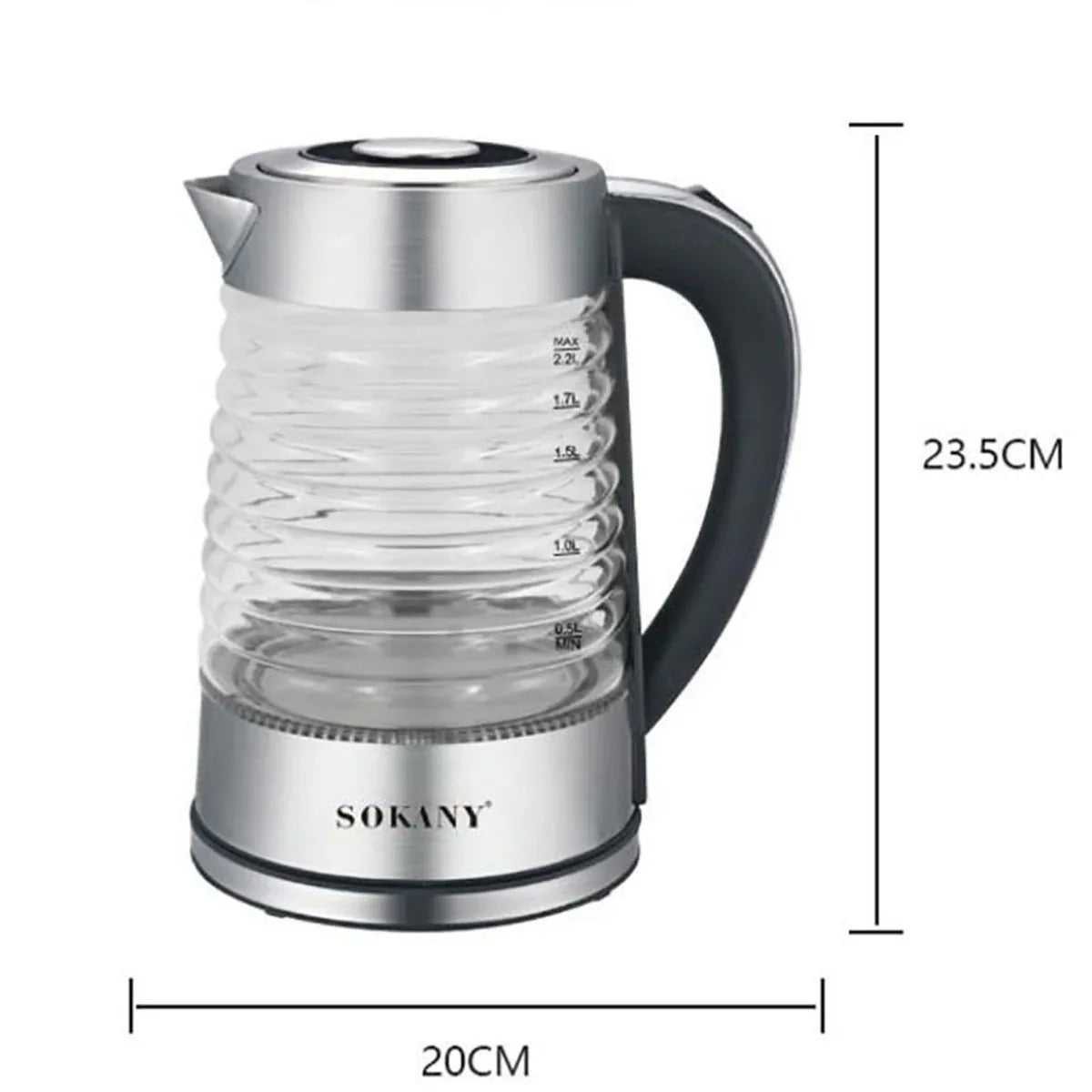 Fierbator apa, Sokany SK-1027, 2000W, capacitate 2.2L, control temperatura, indicator luminos,  Argintiu