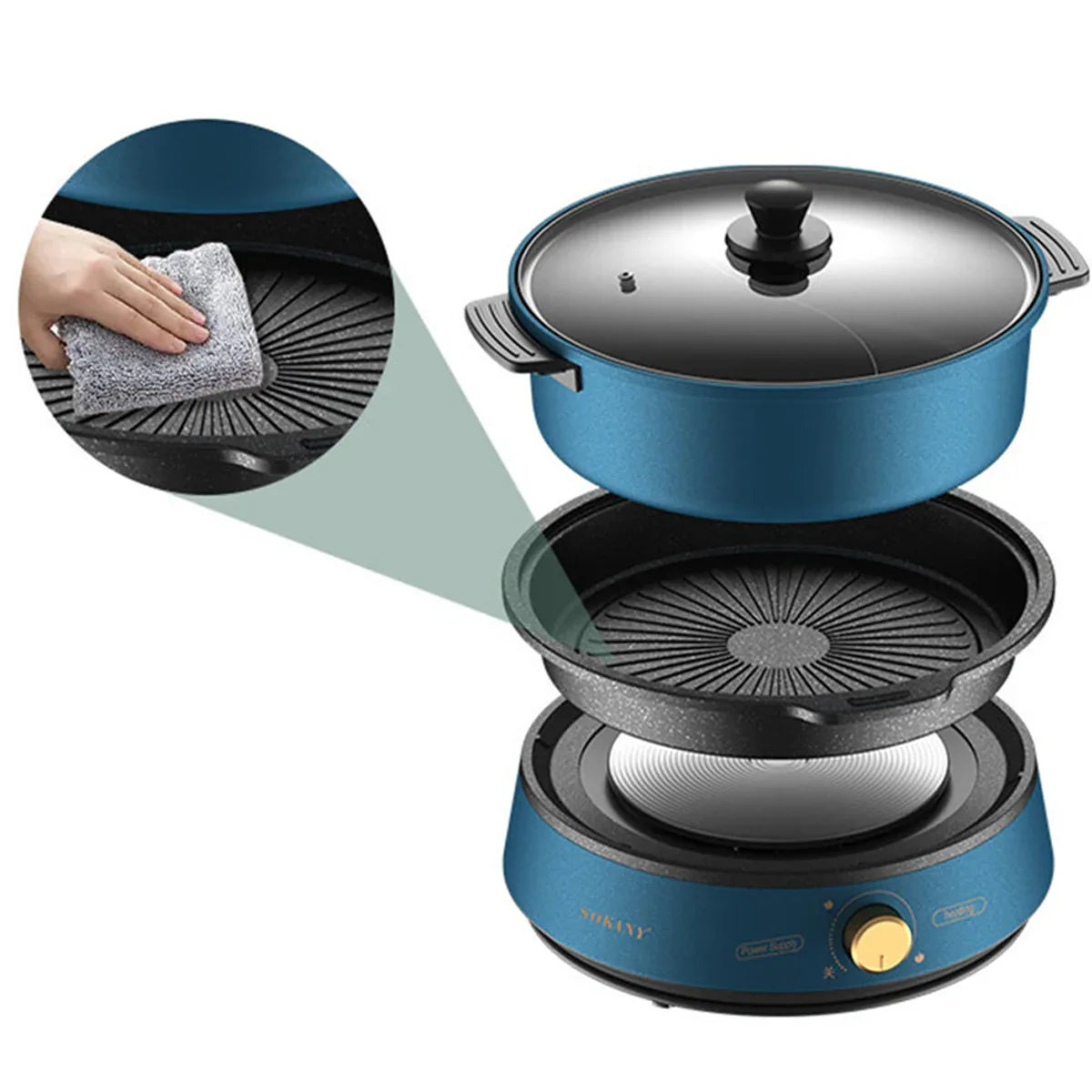 Multicooker 3 in 1 Sokany SK-2006, 1350W, 4L, Blue