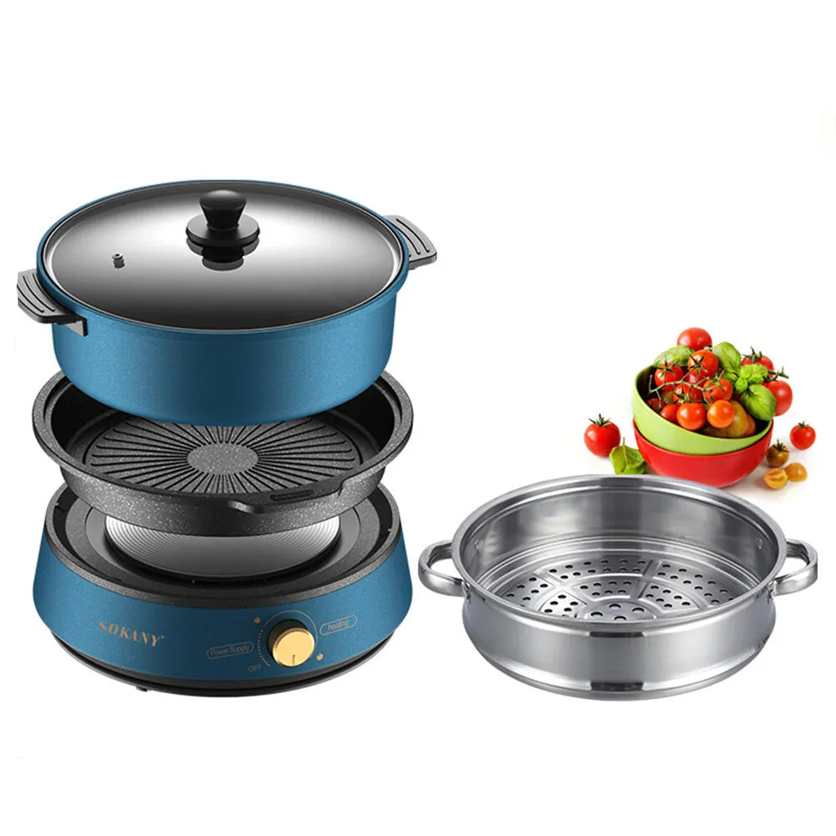 Multicooker 3 in 1 Sokany SK-2006, 1350W, 4L, Blue