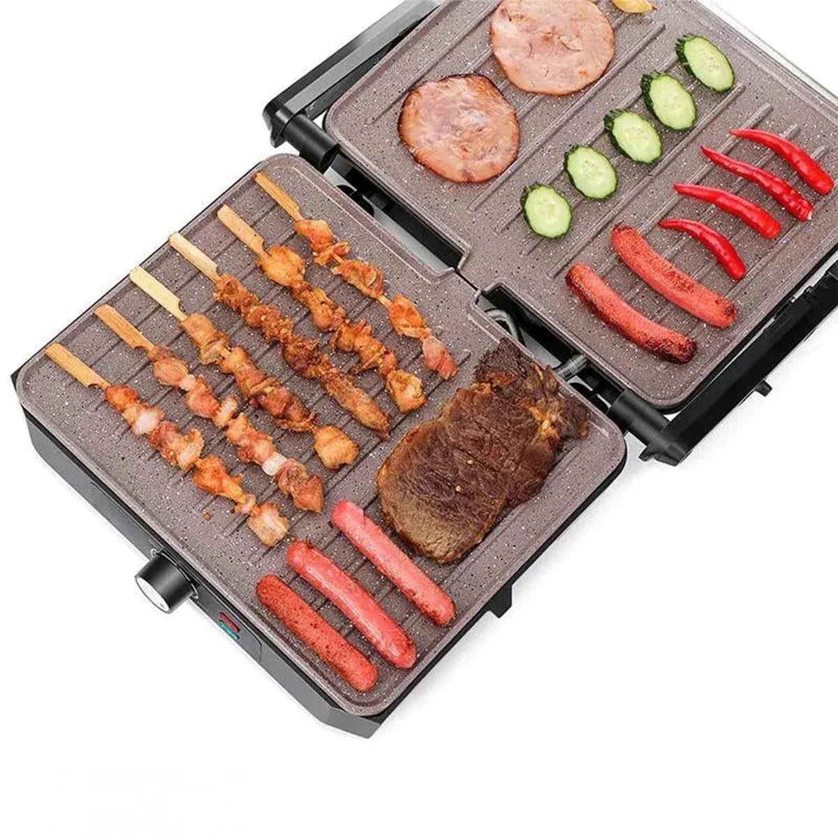 Gratar electric dublu Sokany SK-230, 2200 W, placi anti-aderente, Negru/Inox