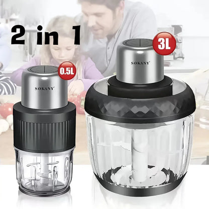 Tocator electric 2 in 1, Sokany SK-YM-7032, 4 lame din otel inoxidabil de inalta calitate, motor puternic 800 W, 3L, recipient din Sticla, Negru