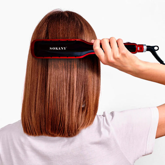 Placa profesionala de indreptat parul Sokany SK-986, 230 grade, invelis ceramic,  afisaj digital, Rosu