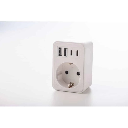 Adaptor simplu 1xSchucko, USB 2xtipA+2xtipC, 16A, 250W, alb Strohm / SM-A-CGZB1U1