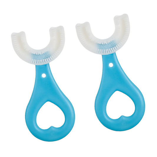 Pachet periute de dinti in forma de U pentru copii, design pentru curatarea dintilor la 360°, varsta intre 2-6 ani, albastru