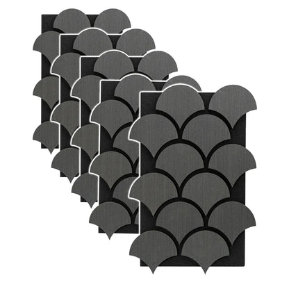 Set 5 Panouri riflaje acustice decorative, HDF si pasla, Naimeed D6762, 60x40x1.8cm, Gri