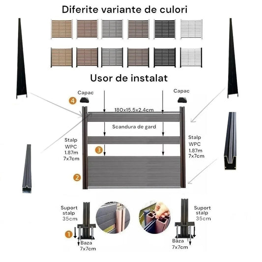 Suport stalp Aluminiu pentru gard, Naimeed D6476, 35x7x7 cm, Negru