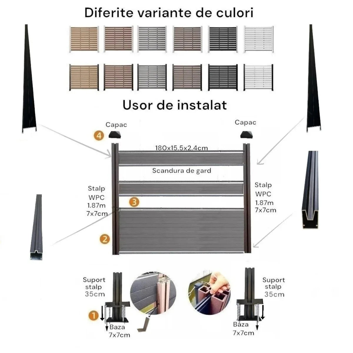 Placa de gard 3D, din compozit de lemn si plastic WPC, Naimeed D6473, 180x15,5x2.4cm, Crem