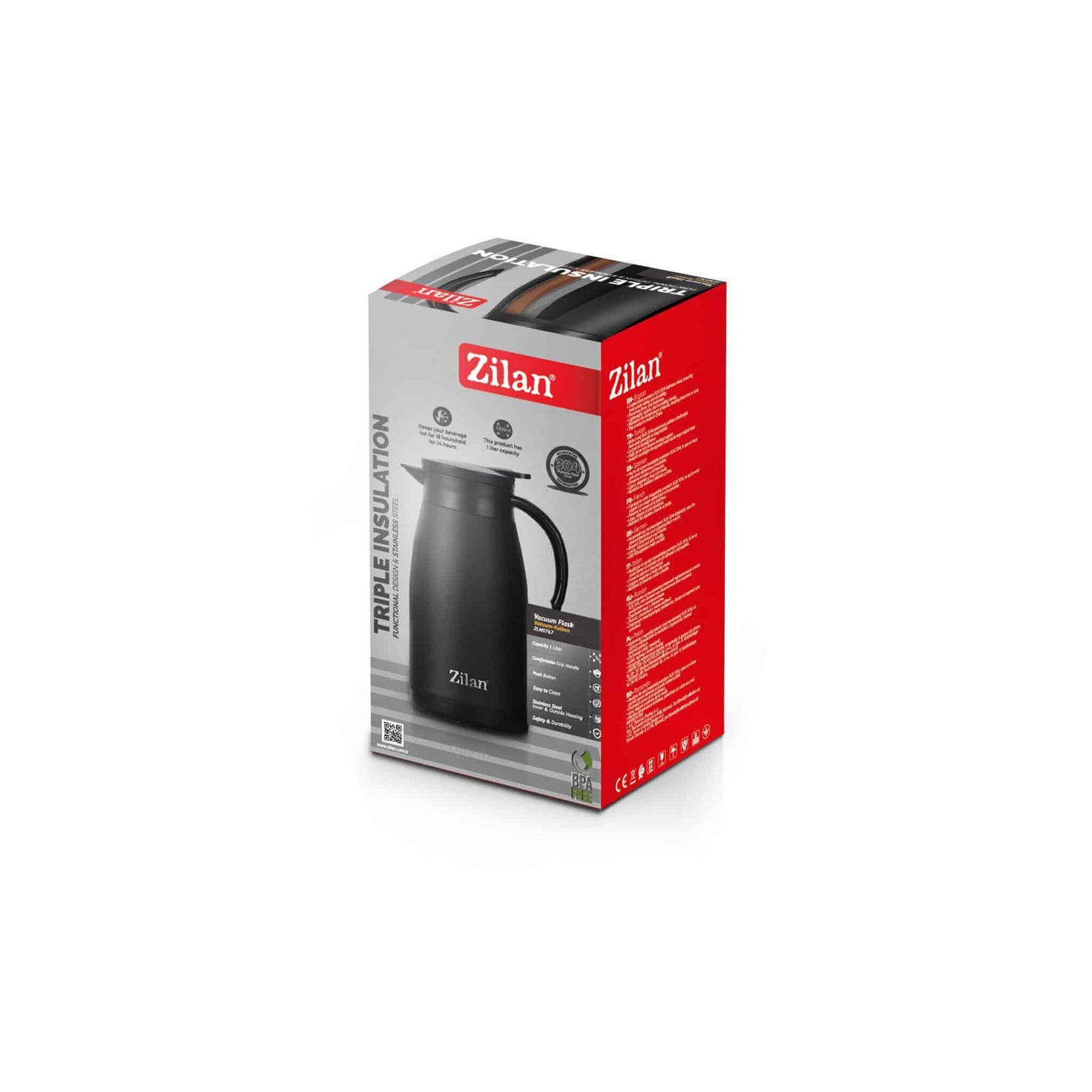 Termos tip ceainic ZILAN, capacitate 1L, negru / ZLN 0767