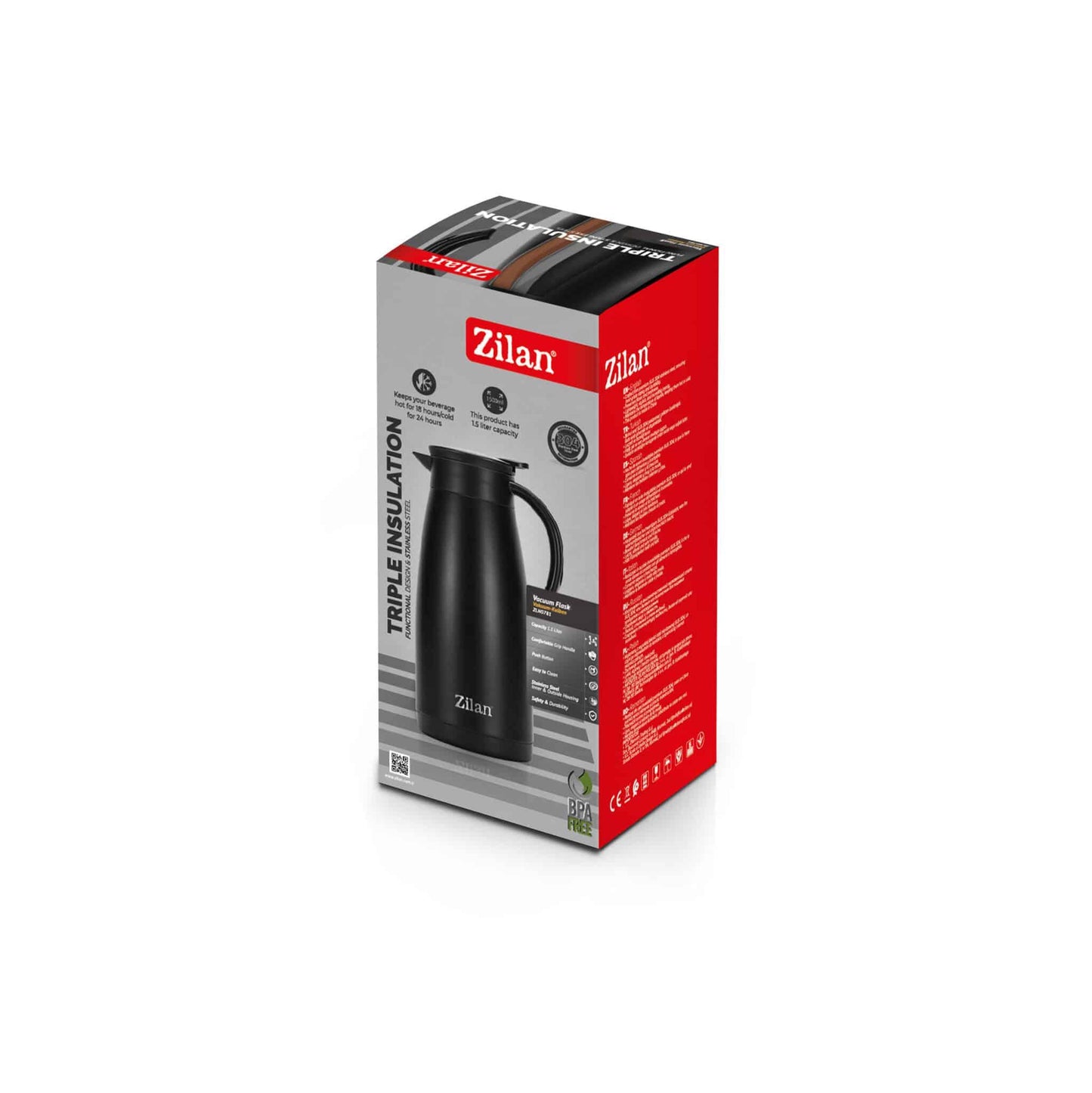 Termos tip ceainic ZILAN, capacitate 1.5L, negru / ZLN 0781